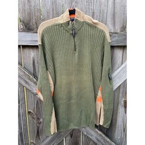 Bugle Boy Mens 3X Quarter Zip Sweater Smokey Olive Green Colorblock Ribbed Knit